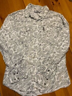 Cinch White and Gray Paisley Snap Western Shirt